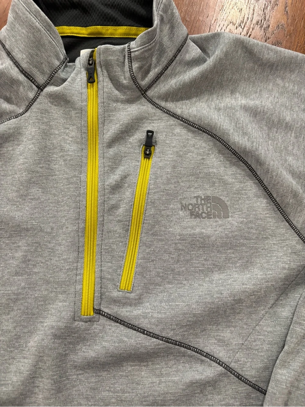 The North Face Men's Gray Quarter-Zip Performance Pullover with Yellow Chest Zip